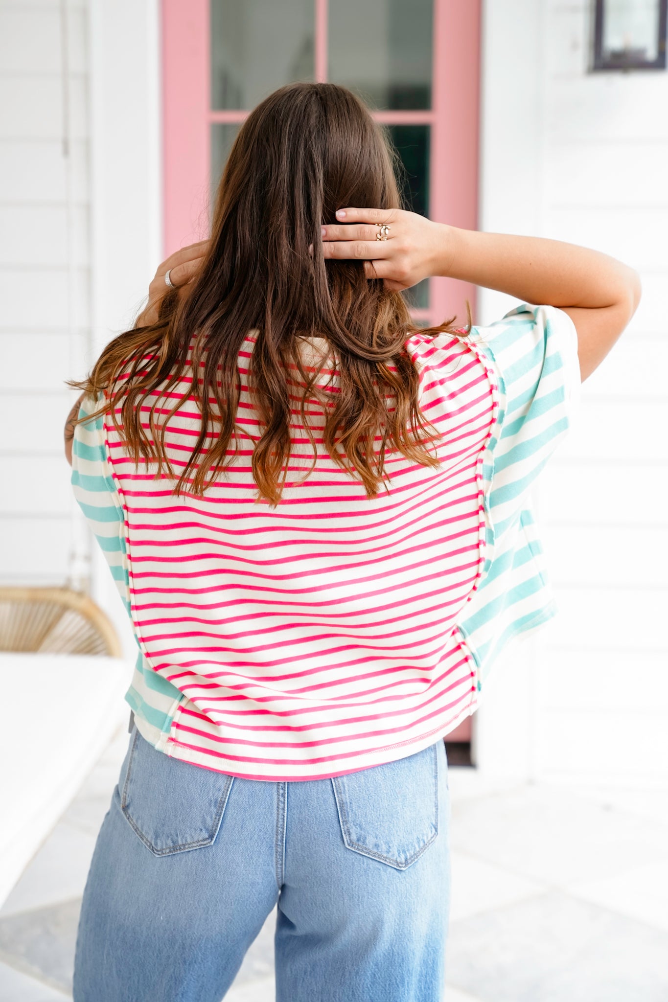 Stripe Color Block Short Sleeve Top