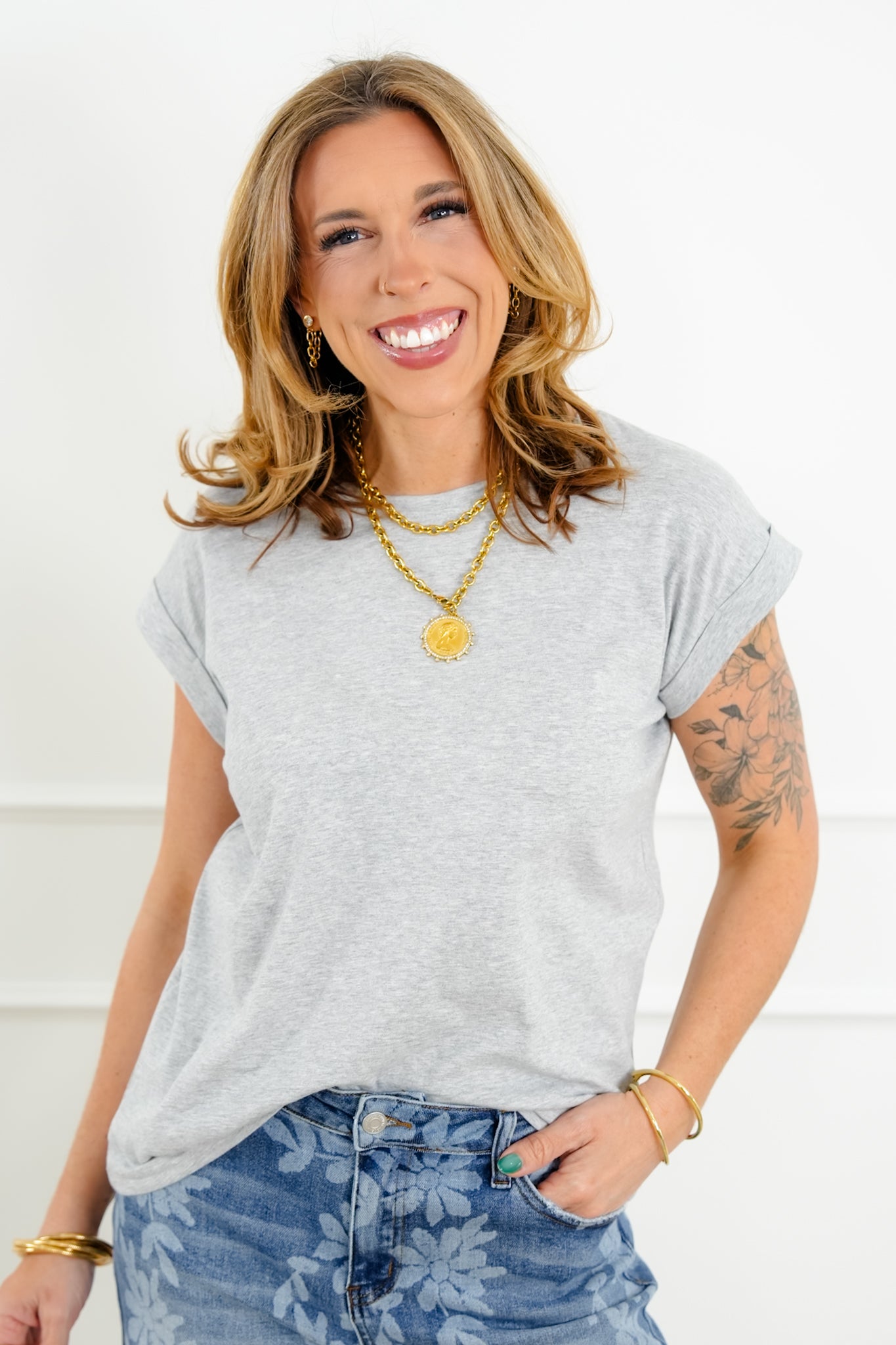 Door Buster! Zenana Round Neck Folded Short Sleeve Tee Shirt