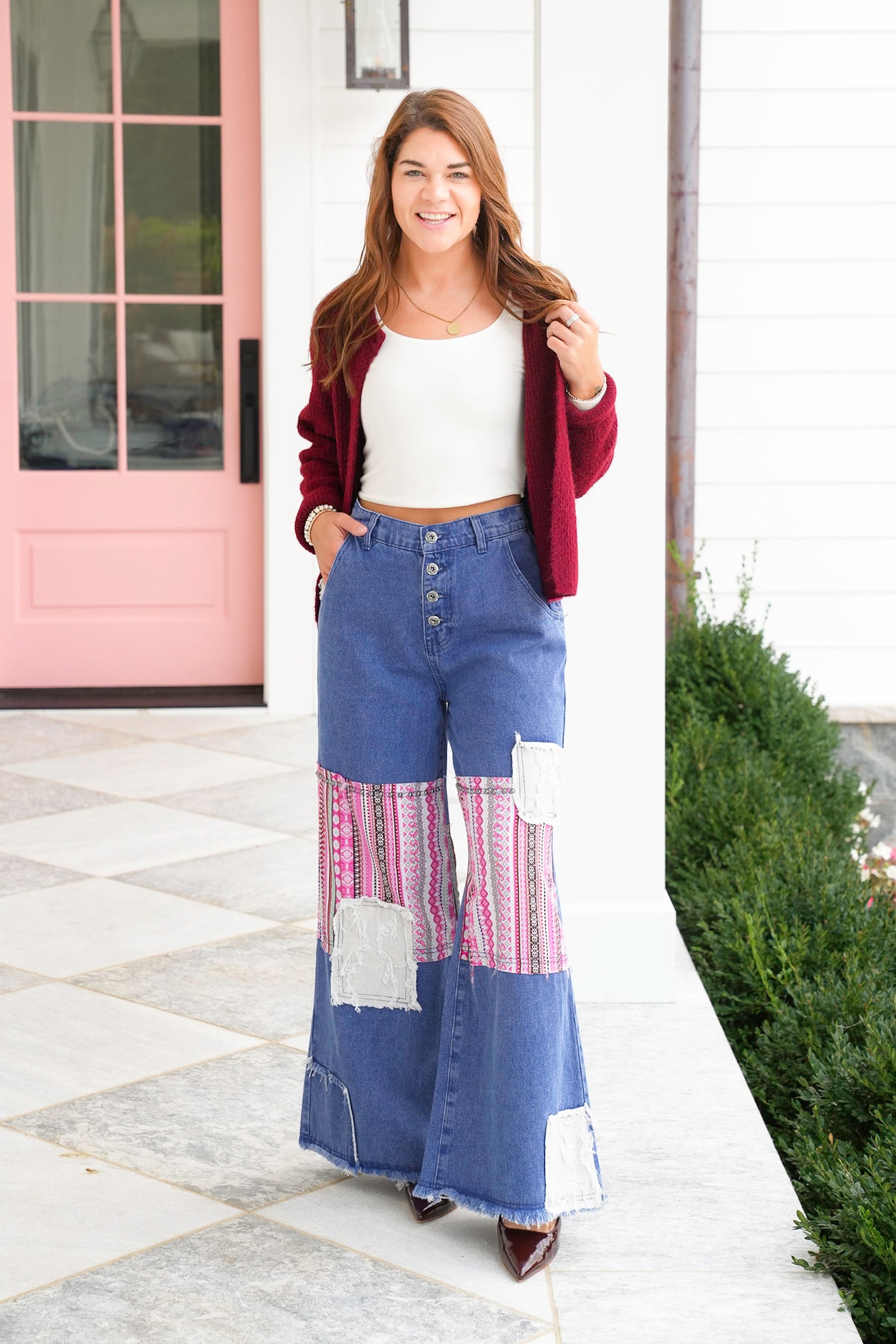 POL Denim Straight Leg Jeans with Patchwork