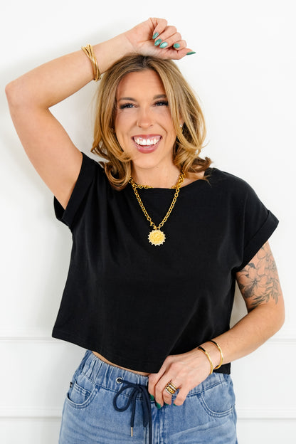 Door Buster! Zenana Cotton Folded Sleeve Top