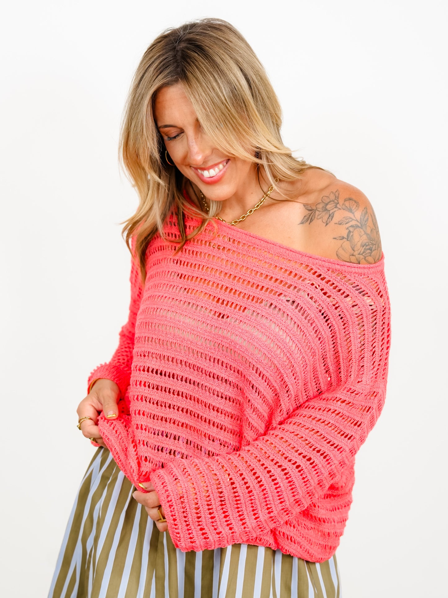 Loose Knit Long Sleeve BoatNeck Top