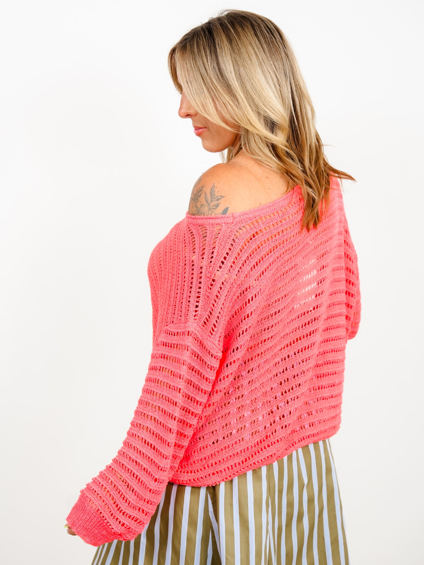 Loose Knit Long Sleeve BoatNeck Top