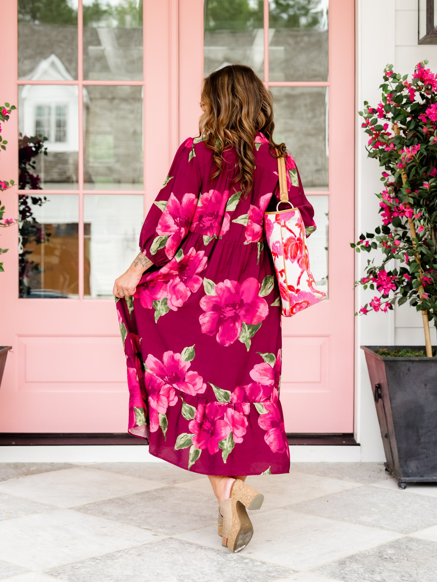 Plus/Reg Botanical Floral Print Puff Sleeve Tiered Midi Dress