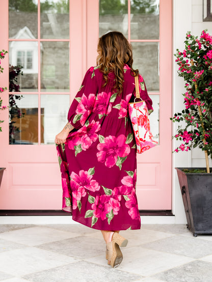 Plus/Reg Botanical Floral Print Puff Sleeve Tiered Midi Dress