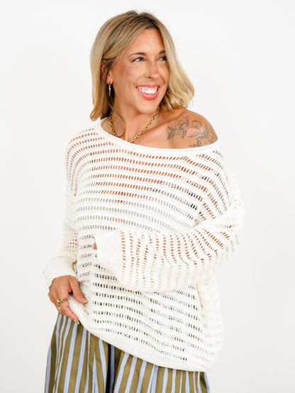 Loose Knit Long Sleeve BoatNeck Top