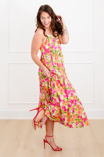 Floral Sleeveless Tiered Midi Dress