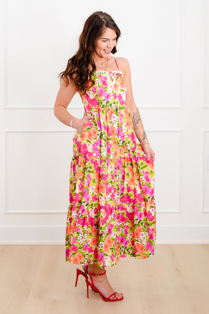 Floral Sleeveless Tiered Midi Dress