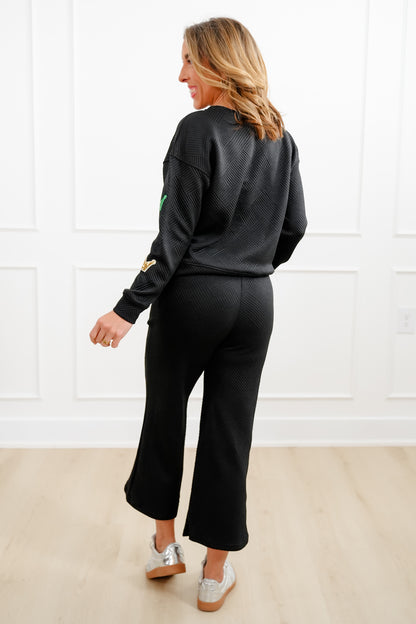 Plus/Reg Sequin Mardi Gras Crown Long Sleeve Pullover Top and Pants Set