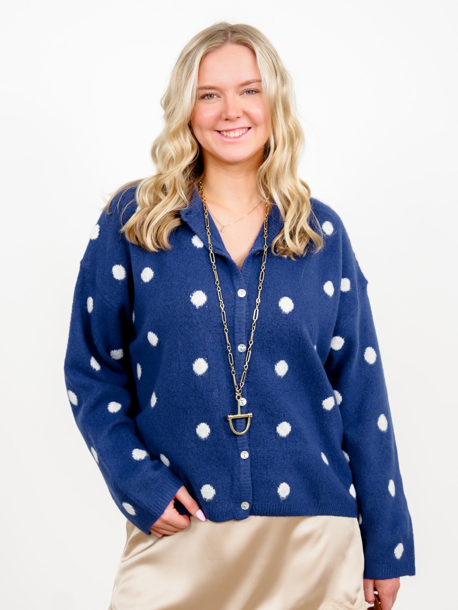 Polka Dot Long Sleeve Button Down Cardigan - Freckled Poppy