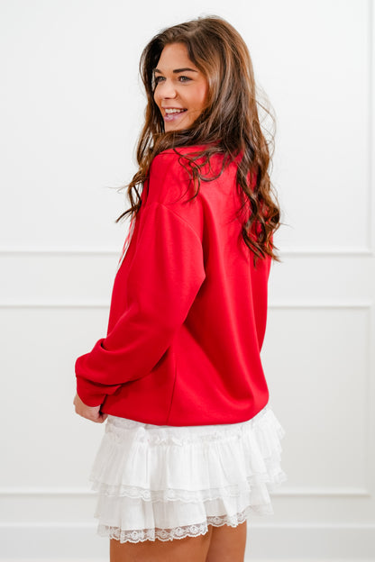 Plus/Reg Gingham Heart Long Sleeve Pullover Top