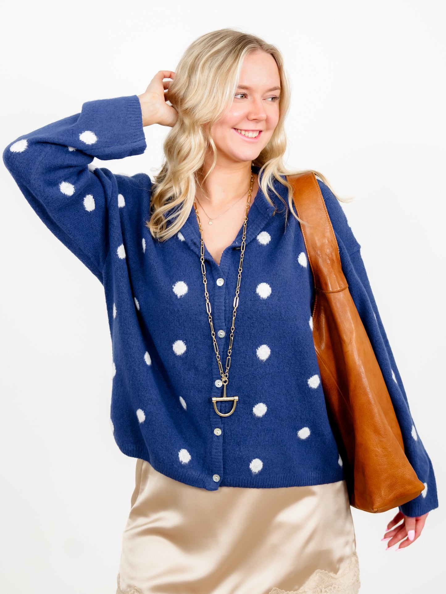 Polka Dot Long Sleeve Button Down Cardigan - Freckled Poppy