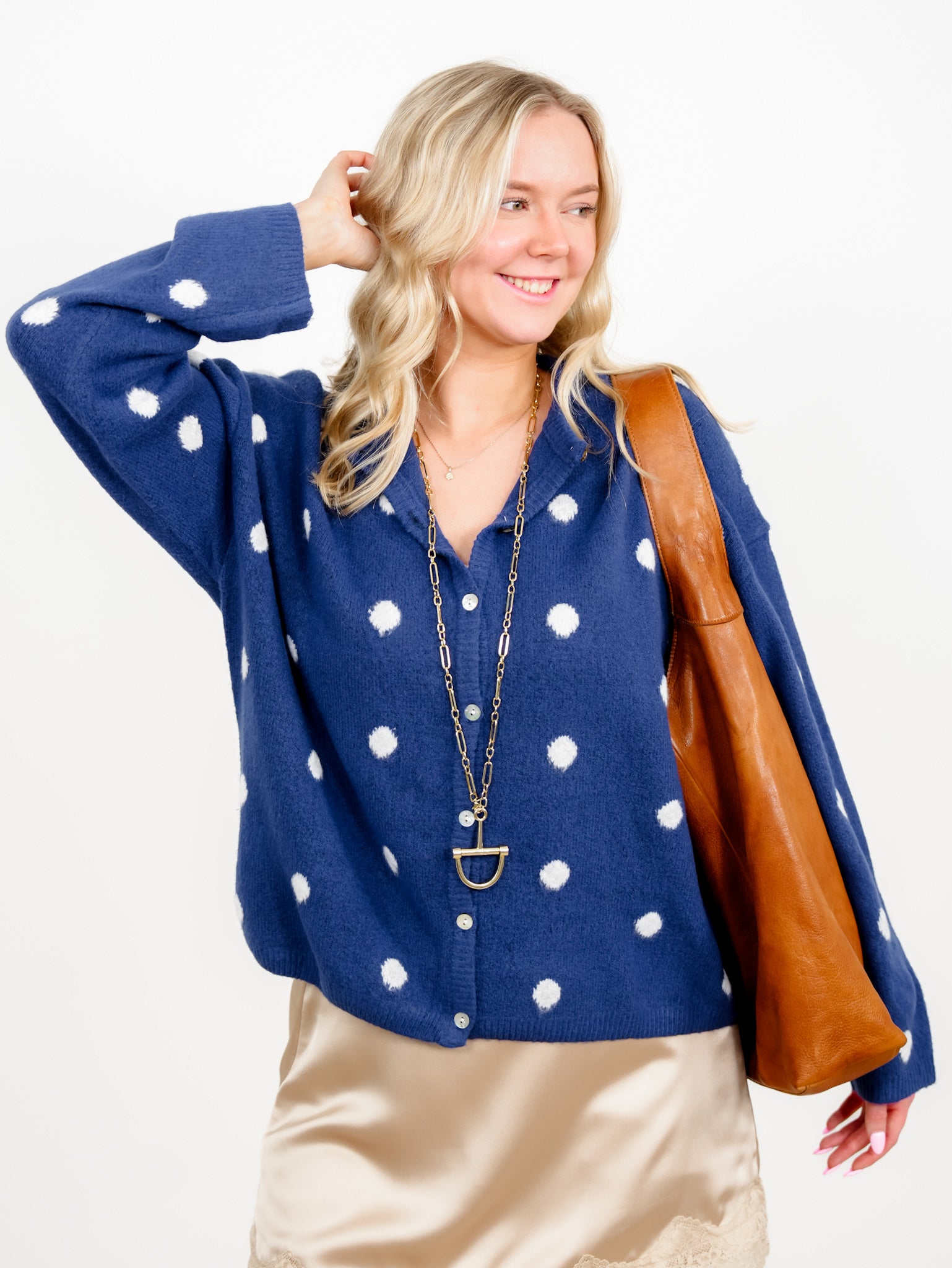 Polka Dot Long Sleeve Button Down Cardigan - Freckled Poppy