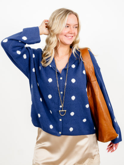 Polka Dot Long Sleeve Button Down Cardigan - Freckled Poppy