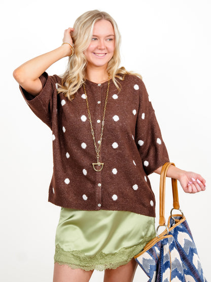 Polka Dot Short Sleeve Button Down Cardigan