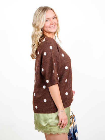 Polka Dot Short Sleeve Button Down Cardigan