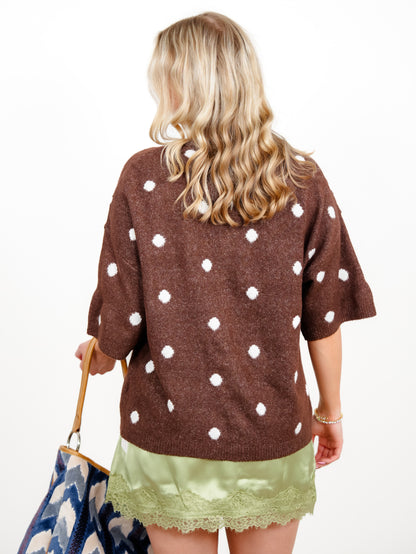 Polka Dot Short Sleeve Button Down Cardigan
