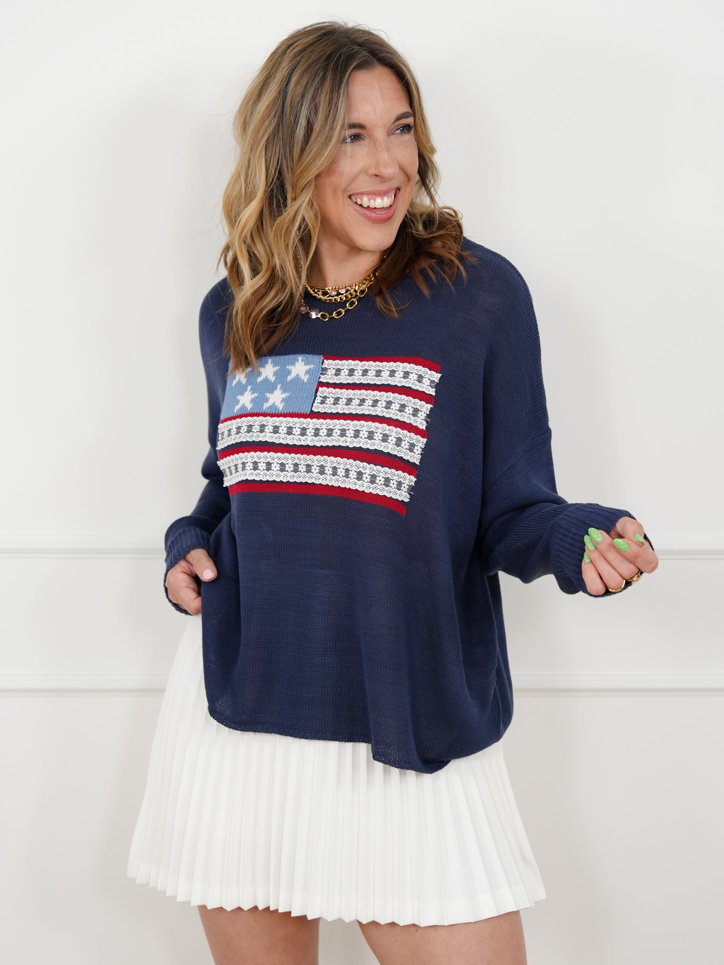 Long Sleeve American Flag Pullover Sweater