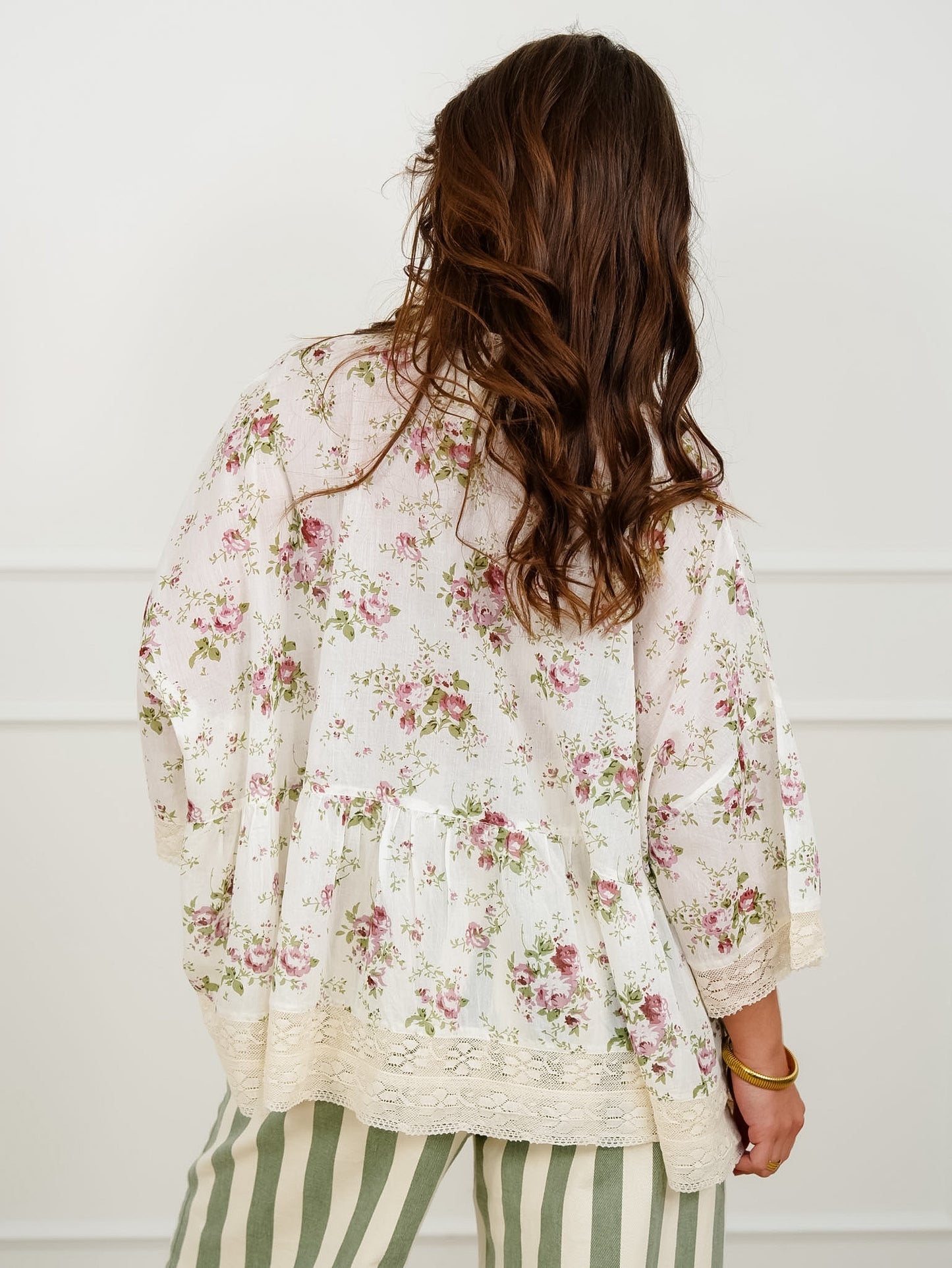 POL Floral Print 3/4 Sleeve Button Up Blouse