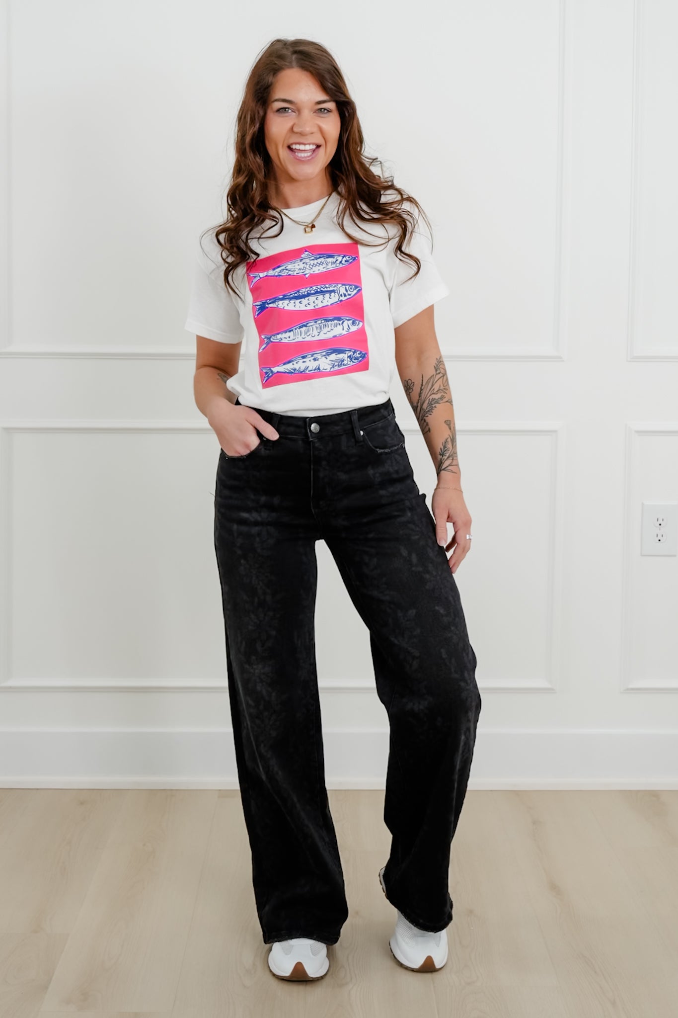 Daisy Print High Waist Wide Leg Jeans