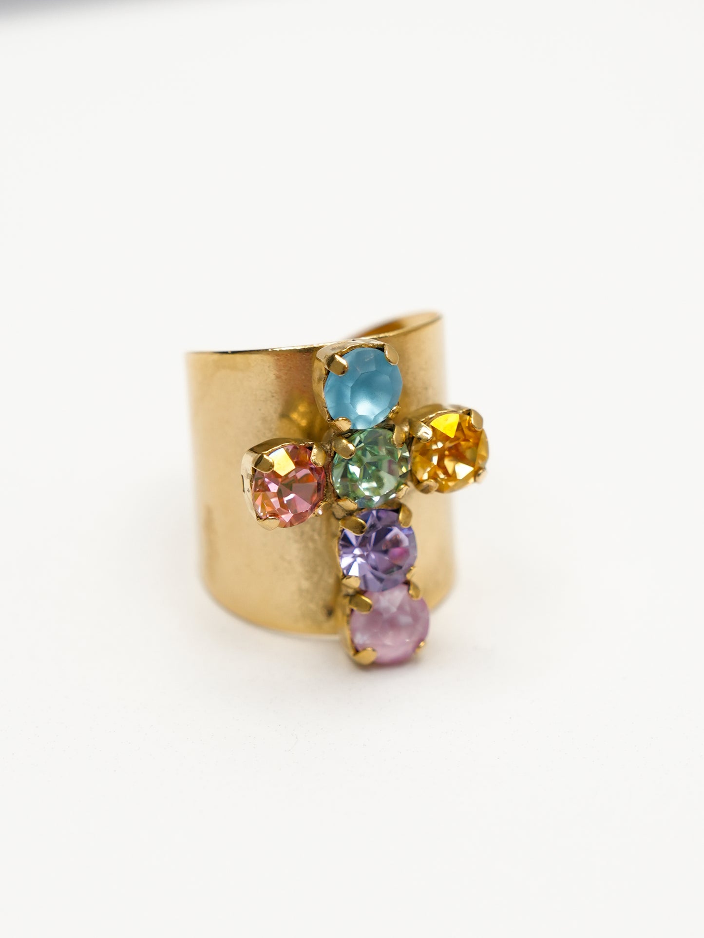 TOVA Baby Donatella Colorful Crystal Cross Ring