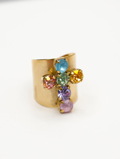 TOVA Baby Donatella Colorful Crystal Cross Ring
