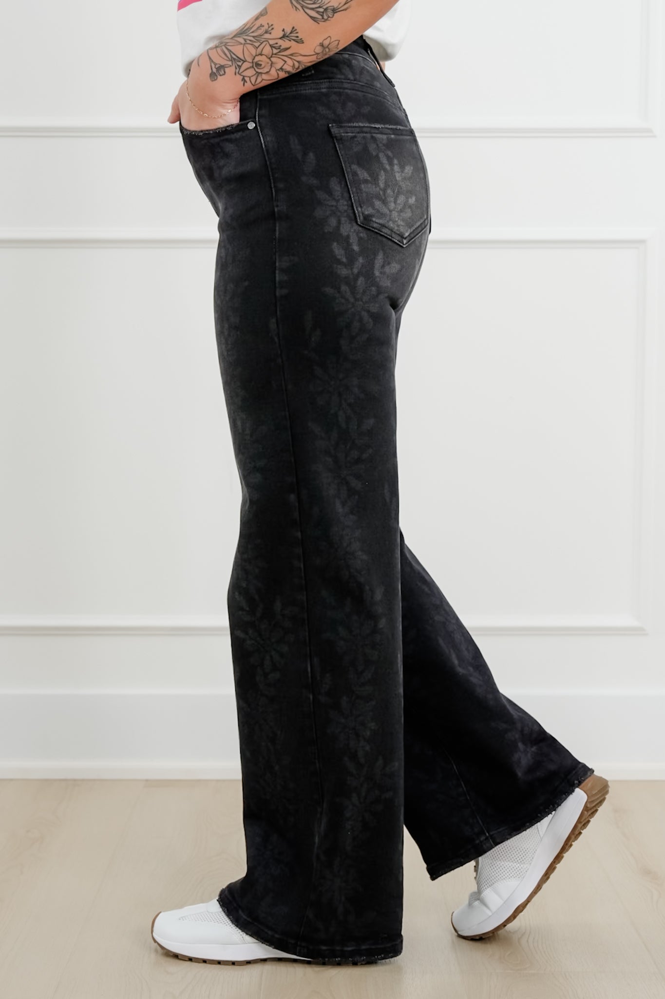 Daisy Print High Waist Wide Leg Jeans