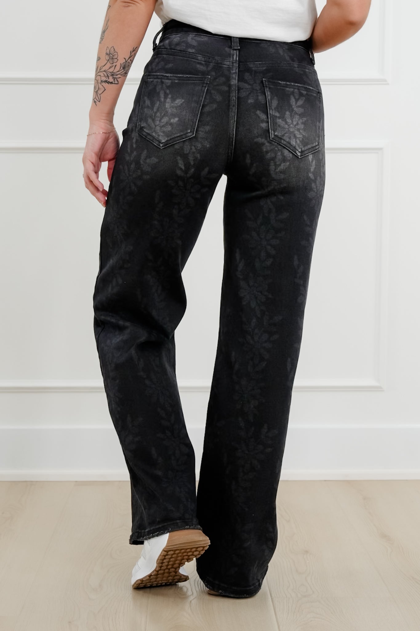 Daisy Print High Waist Wide Leg Jeans