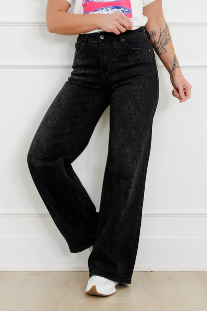 Daisy Print High Waist Wide Leg Jeans