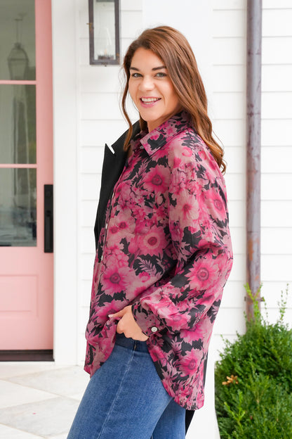 POL Floral Long Sleeve Button Down Top