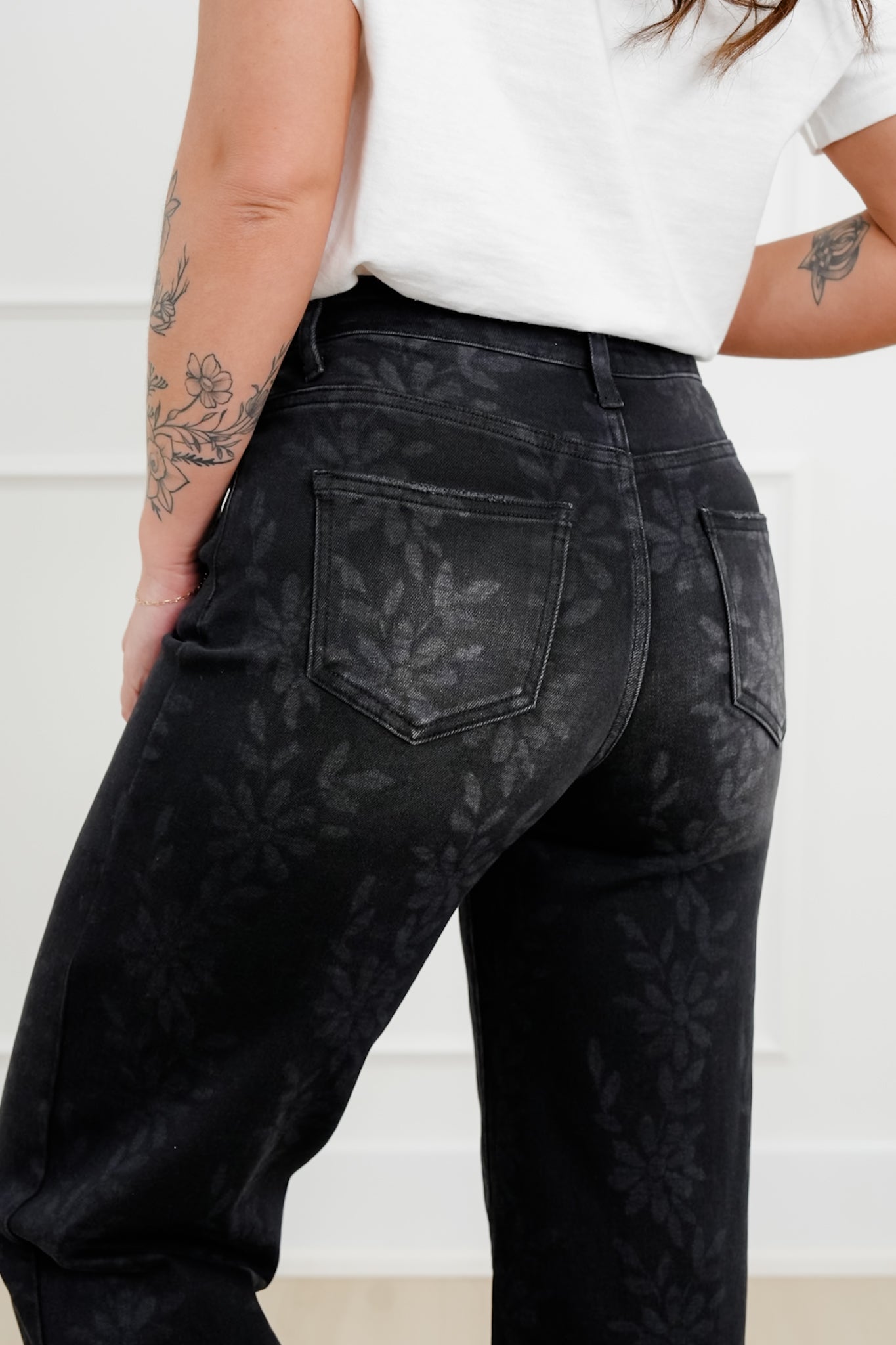 Daisy Print High Waist Wide Leg Jeans