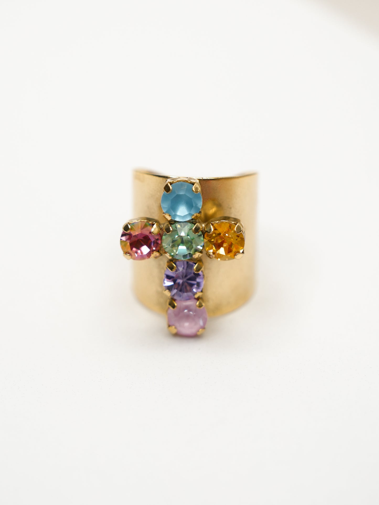 TOVA Baby Donatella Colorful Crystal Cross Ring