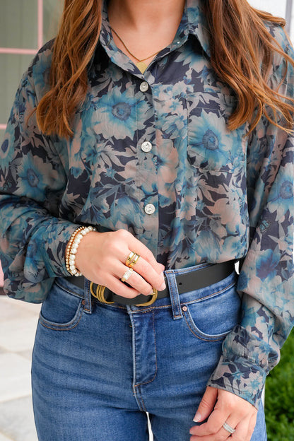 POL Floral Long Sleeve Button Down Top