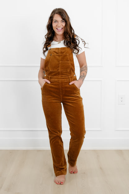 Judy Blue High Rise Camel Corduroy Straight Leg Overalls