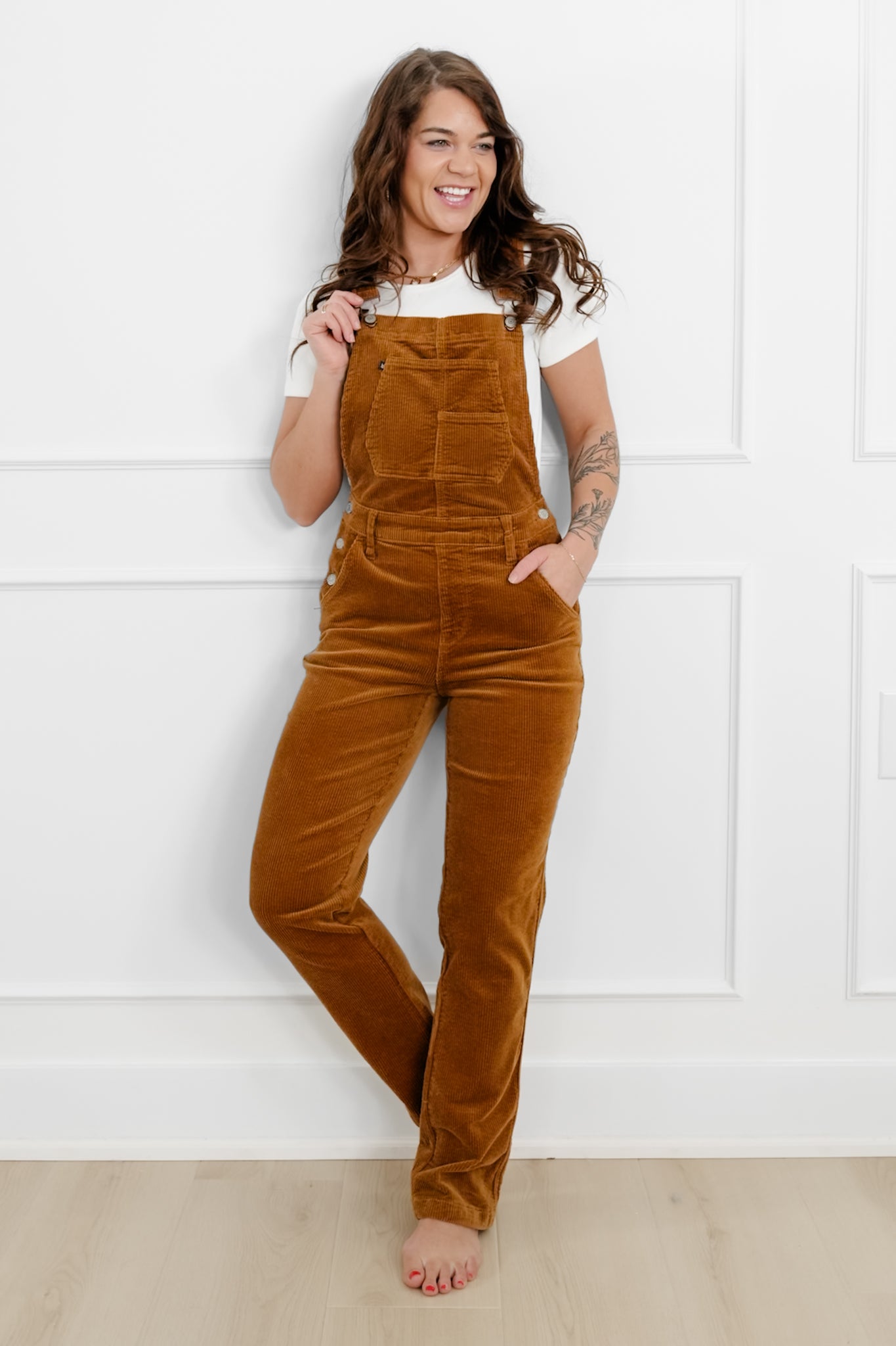 Judy Blue High Rise Camel Corduroy Straight Leg Overalls