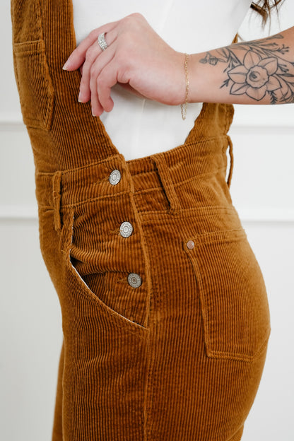 Judy Blue High Rise Camel Corduroy Straight Leg Overalls