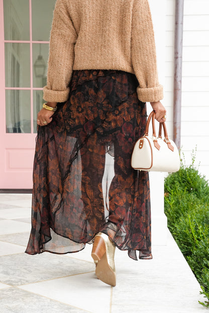 Black Floral High Low Maxi Skirt