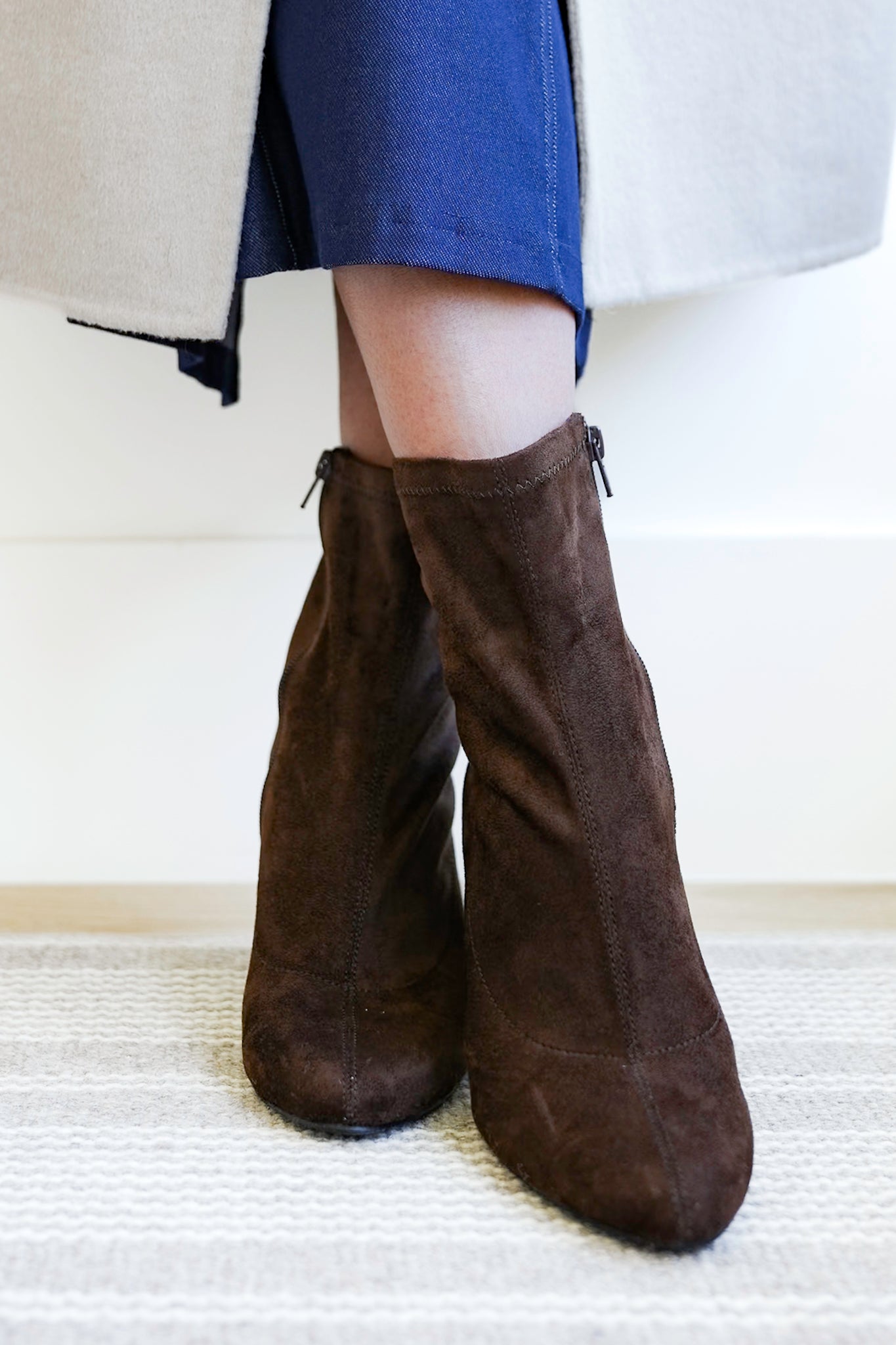 MIA Sleek Vegan Suede Block Heel Ankle Boot