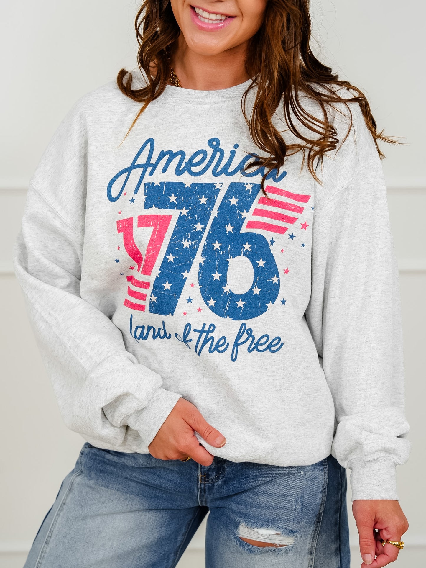 Plus/Reg Long Sleeve "America Land of the Free 1776" Graphic Sweatshirt