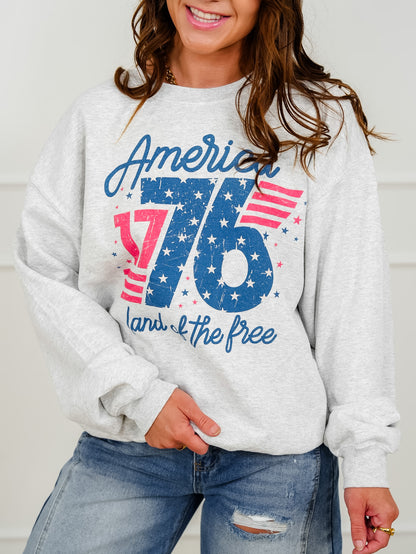 Plus/Reg Long Sleeve "America Land of the Free 1776" Graphic Sweatshirt