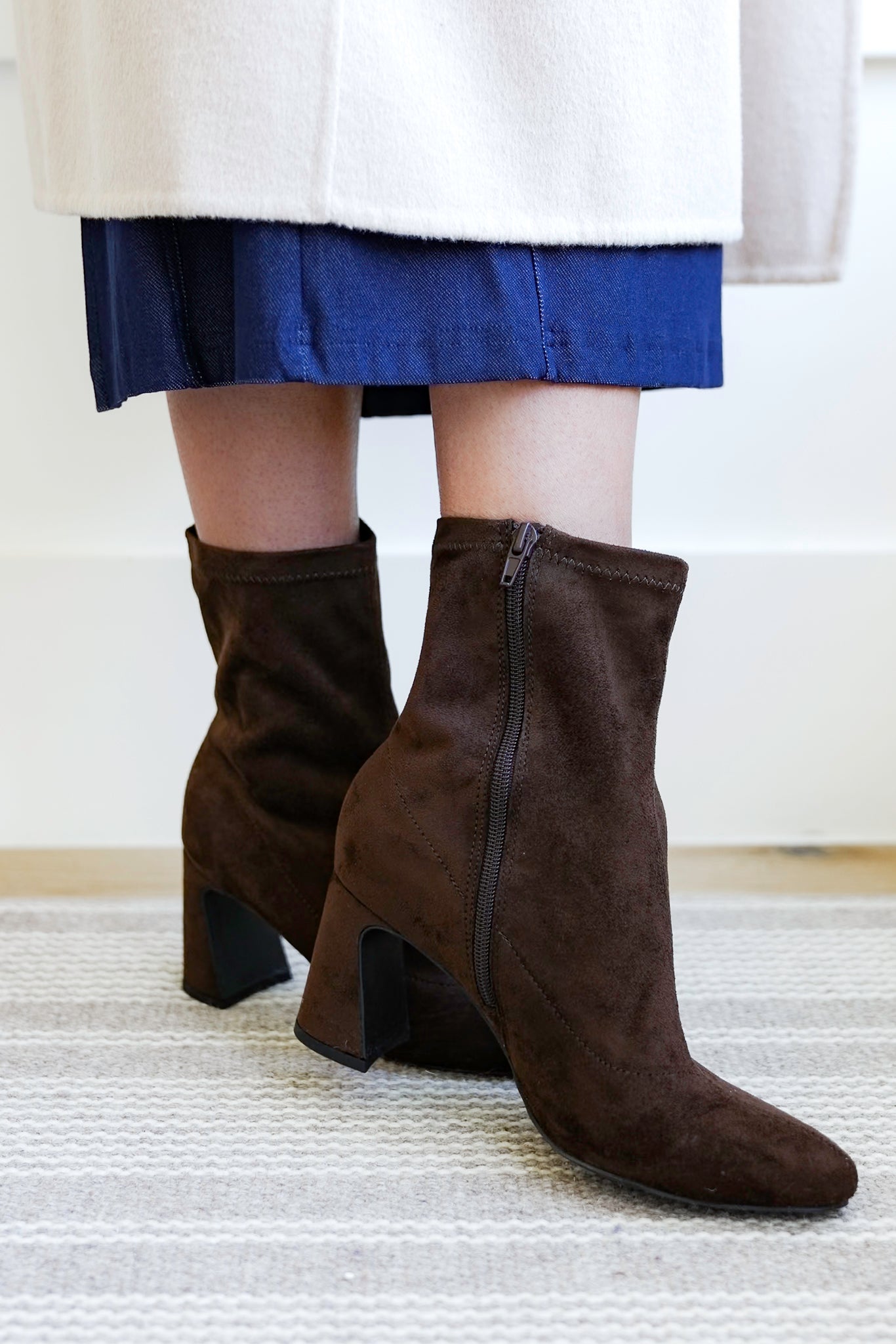 MIA Sleek Vegan Suede Block Heel Ankle Boot