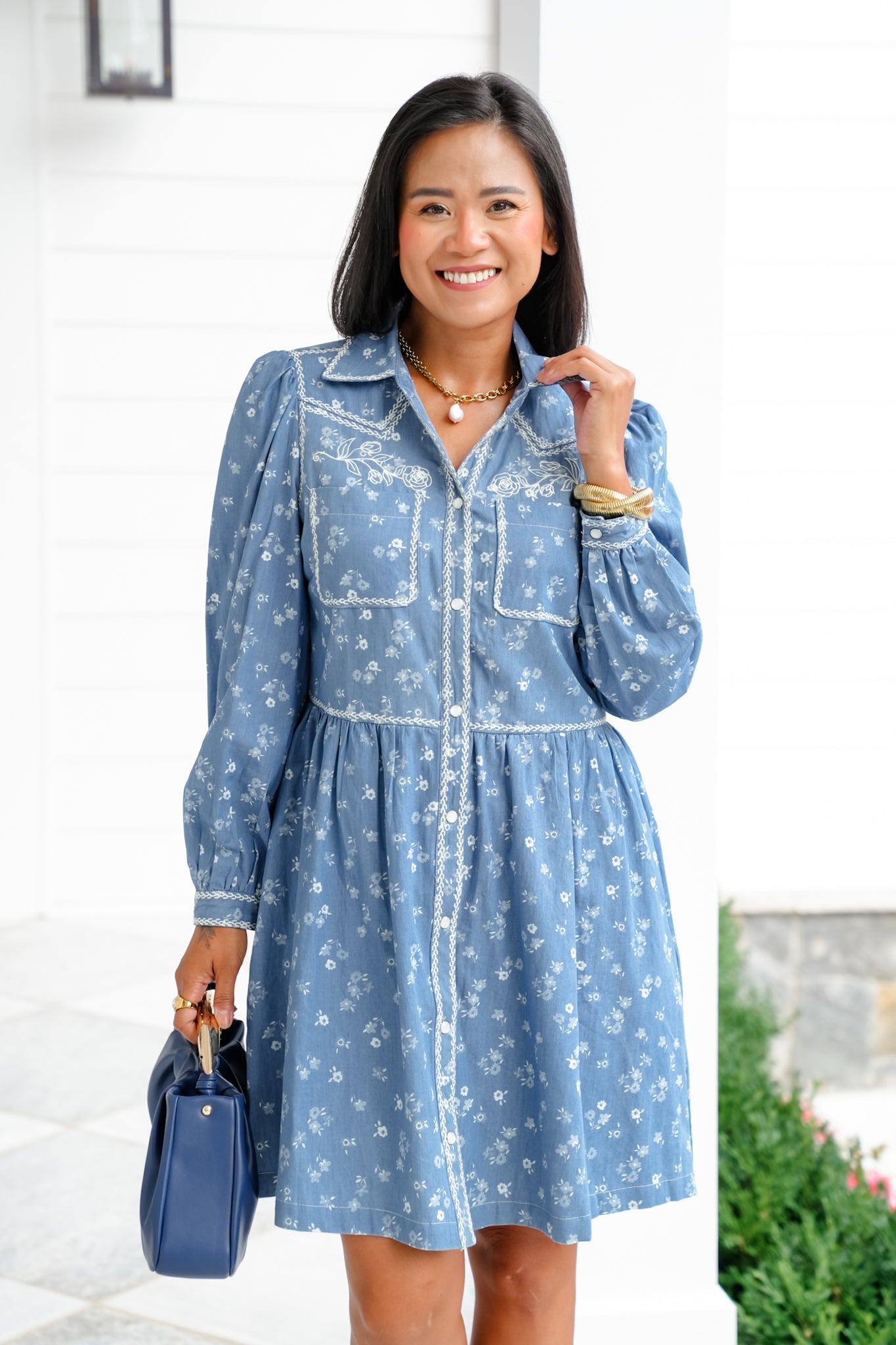 Floral Long Sleeve Dress with Western Embroidery Detail