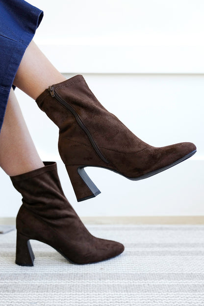 MIA Sleek Vegan Suede Block Heel Ankle Boot