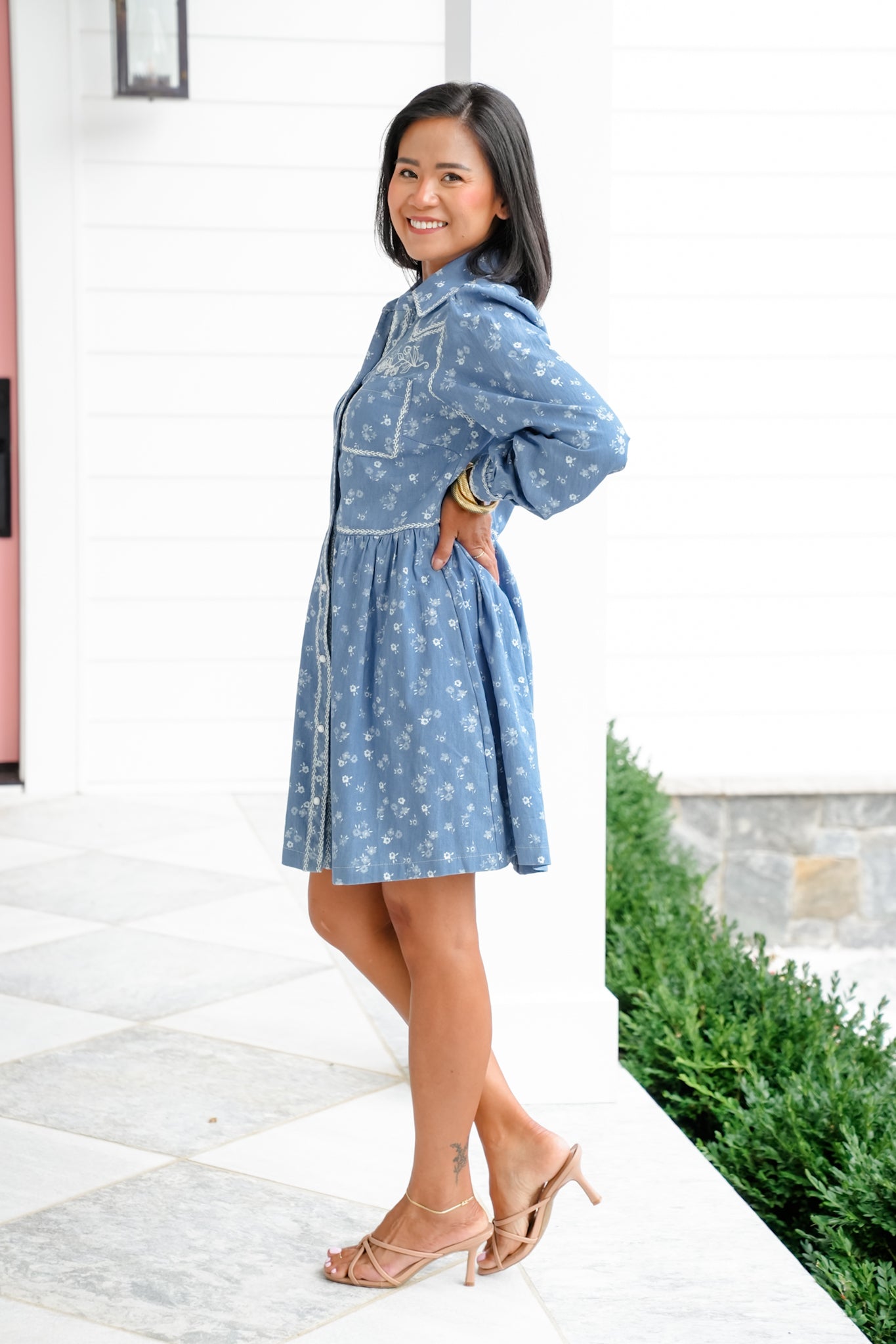 Floral Long Sleeve Dress with Western Embroidery Detail