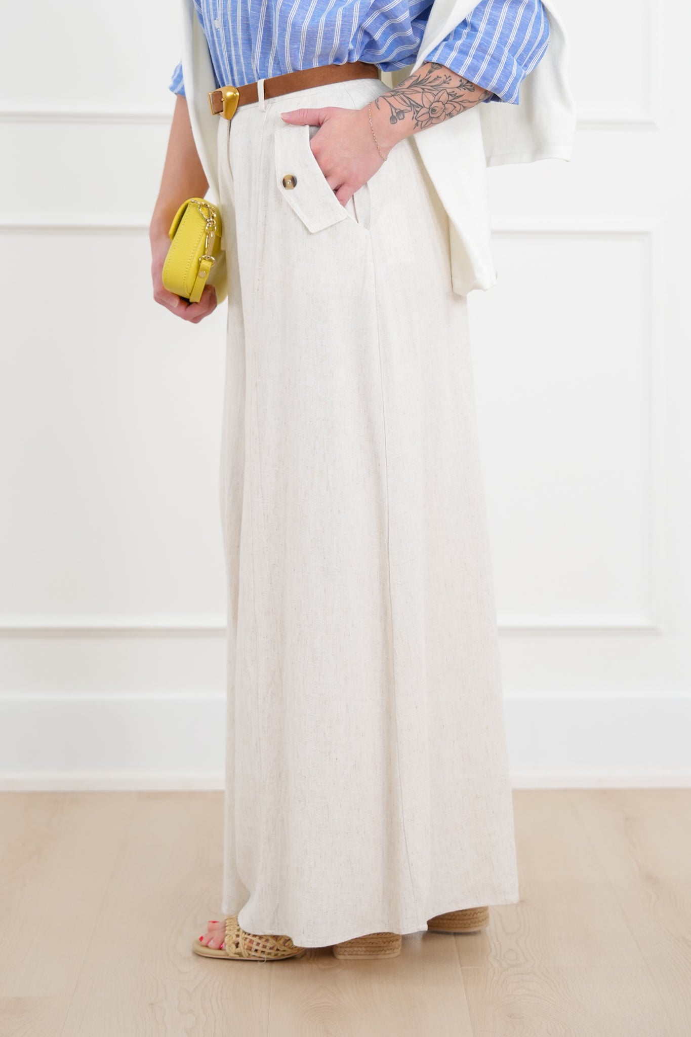 Linen Blend High Waist Wide Leg Pants