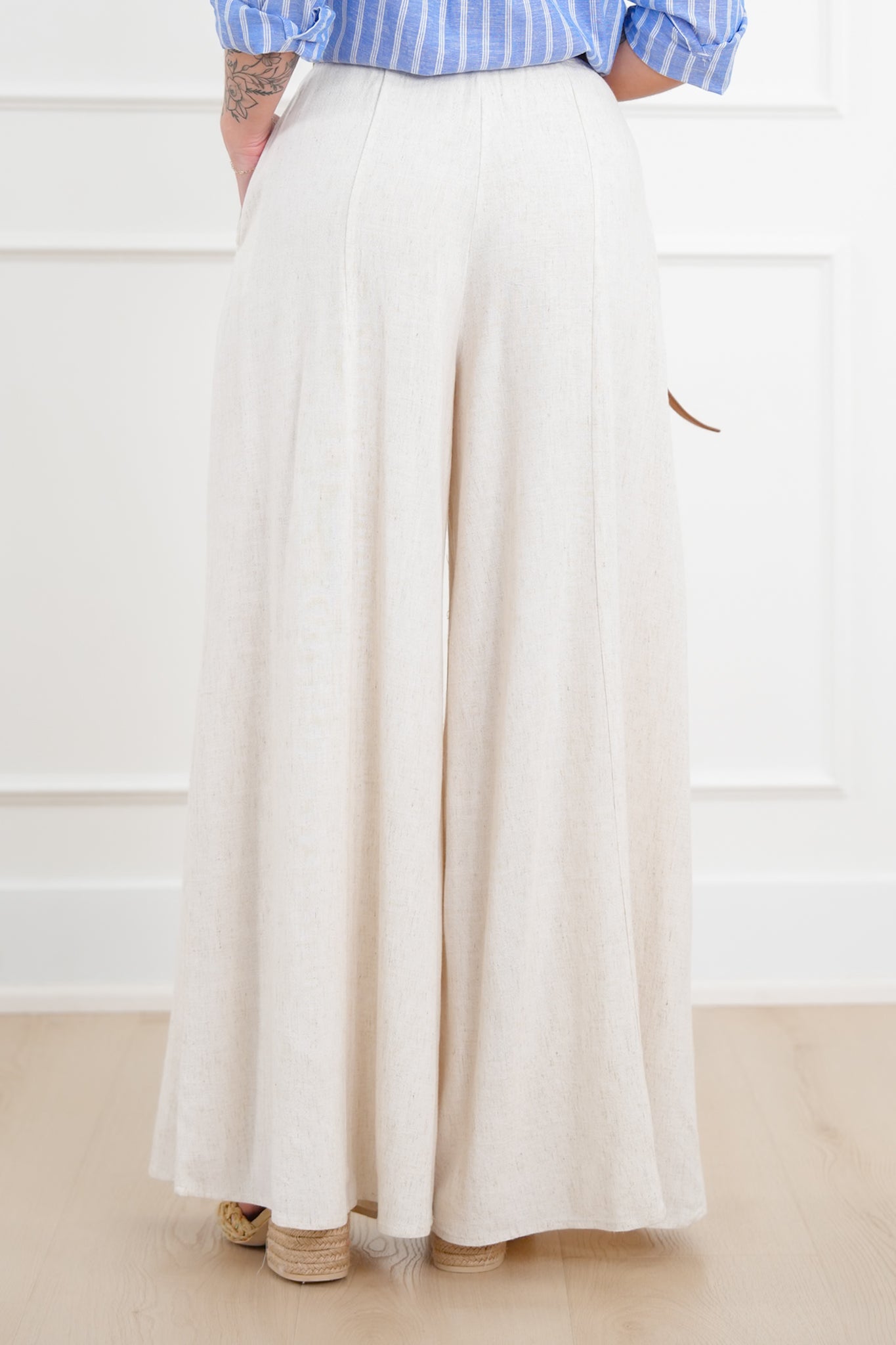 Linen Blend High Waist Wide Leg Pants