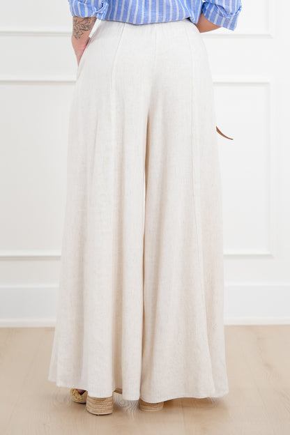 Linen Blend High Waist Wide Leg Pants