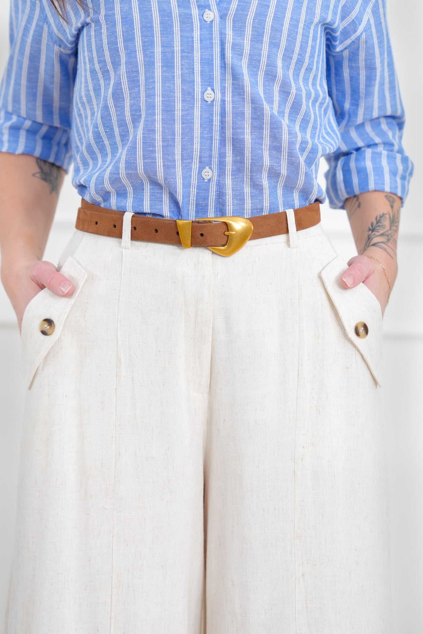Linen Blend High Waist Wide Leg Pants