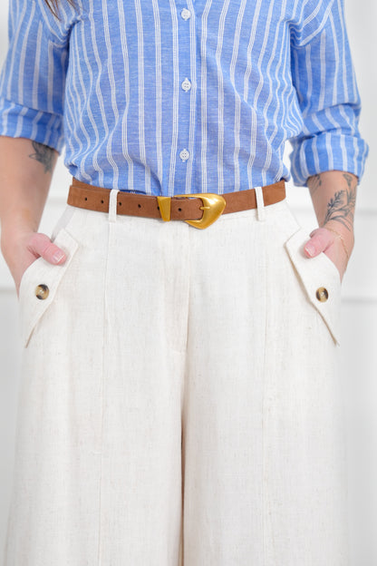 Linen Blend High Waist Wide Leg Pants