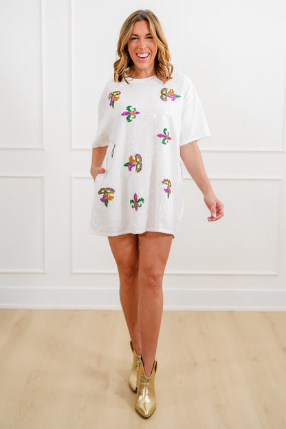 Sequin Mardi Gras Short Sleeve Tee Shirt Dress
