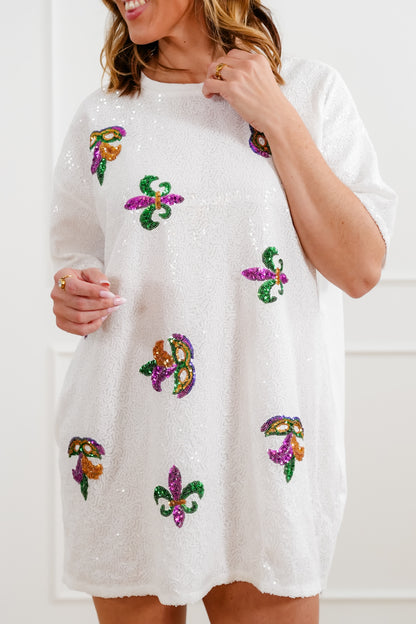 Sequin Mardi Gras Short Sleeve Tee Shirt Dress